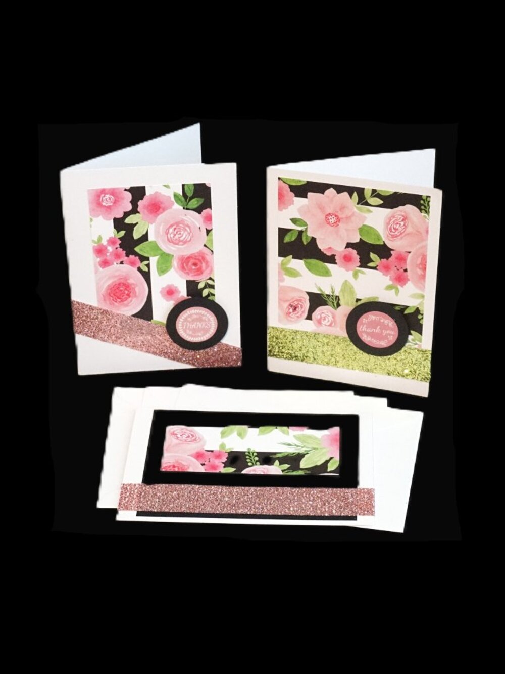 Set of 3 Black White Pink Floral Mother’s Bundle Note Greeting Cards